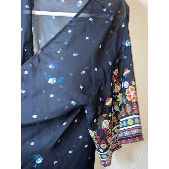 Floral Boho hippie whimsical Kimono Sheer Light Duster Womens Robe OS fairy - Picture 3 of 8